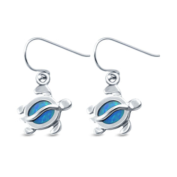 Drop Dangle Turtle Earrings Lab Created Blue Opal 925 Sterling Silver (12mm)
